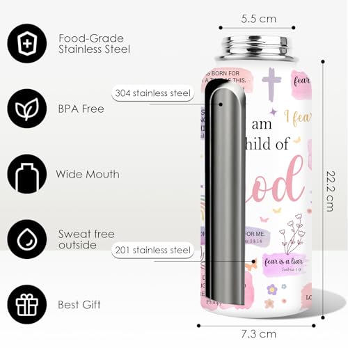 Christian Gifts for Women - I Am A Child of God Gifts Baptism Tumbler - Inspirational Religious Birthday Presents for Women - Catholic Spiritual Faith Bible Verse Presents Bottle for Girl 32oz - color: Christian-Purple/I AM A Child Of God