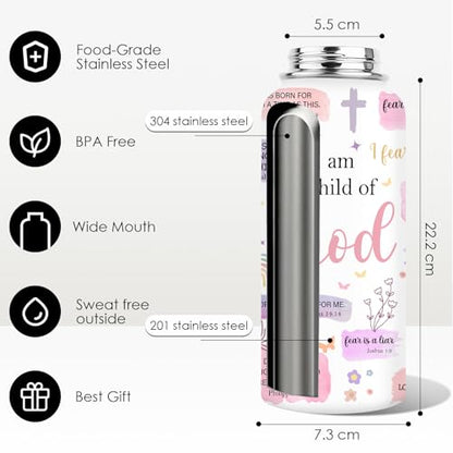 Christian Gifts for Women - I Am A Child of God Gifts Baptism Tumbler - Inspirational Religious Birthday Presents for Women - Catholic Spiritual Faith Bible Verse Presents Bottle for Girl 32oz - color: Christian-Purple/I AM A Child Of God