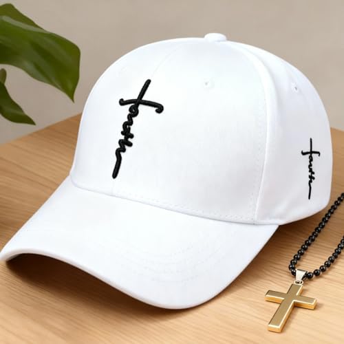 3D Embroidered Christian Hat for Men & Women, Jesus Faith Cross Hat, Religious Gifts for Christians Clothes - color: Faith Design-white