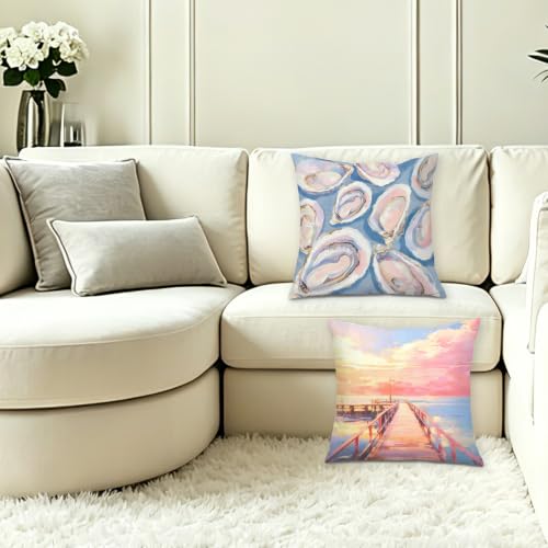 Pastel Coastal Oyster Sunset Throw Pillow Covers 18x18 Set of 2 - color: Colour -Bb