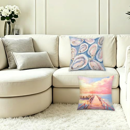 Pastel Coastal Oyster Sunset Throw Pillow Covers 18x18 Set of 2 - color: Colour -Bb