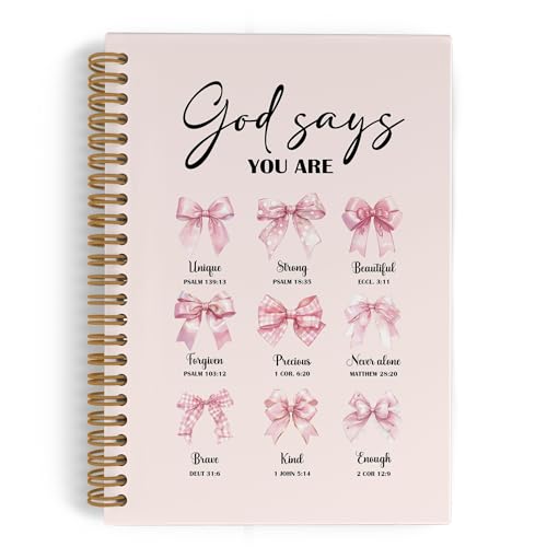 Pink Christian God Says You Are Beautiful Spiral Notebook, Pink Bow Journal Notebook, Bible Journal Notebooks, Coquette Christian Scripture Office Supplies Gifts for Women Girls, 5.5X8.3 Inch