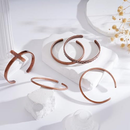 Pure Copper Bracelets for Women Men Waterproof Healing Cuff Bracelets for Men Adjustable Chunky Healing Copper Bangle Jewelry Gifts - color: copper-wide