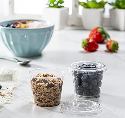 5 oz - Clear Diposable Plastic Portion Cups With Lids, Small Mini 100 Sets - color: Clear, size: 5 oz