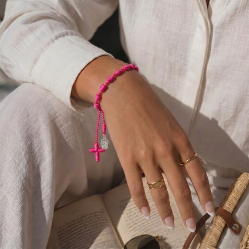 Yinkin St Benedict Medal Rosary Bracelet Bulk Adjustable - color: Pink