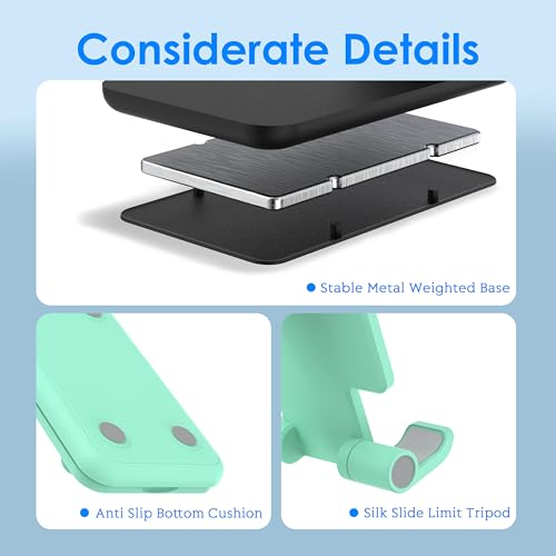 2 Pack Cell Phone Stand for Desk, Adjustable Angle & Height, Foldable Portable Phone Holder with Anti-Slip Silicone Pad, Compatible with iPhone 18/17/16/Smartphones 4–8 Inch, Pink&Green - color: (2 PCs) Black&Green