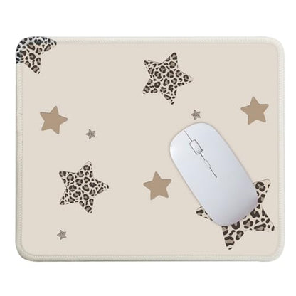 Mouse Pad for Desk with Stitched Edge, Premium Cute Washable Mouse Pads. Computer Mousepad with Non-Slip Rubber Base, Mousepads for Laptop, 9.25x7.75x0.12 inch (Leopard Stars) - color: Leopard Stars