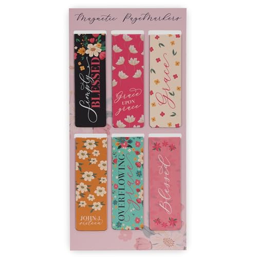 Christian Art Gifts Magnetic Scripture Bookmark Set: Overflowing Grace - color: Overflowing Grace Floral