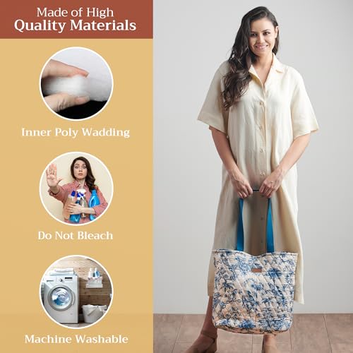 Maison d' Hermine Shopping Bags Cotton Quilted Tote Bag with Zipper Pockets - color: 002 - Bonobo - Blue