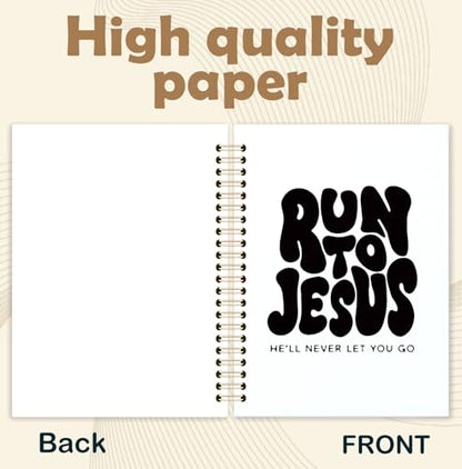 Black Christian Spiral Notebook, Run to Jesus Bible Verse Journal, Religious Scripture Journals for Writing, Bible Notebooks for Note Taking, Church Notes Journal, 5.5x8.3 Inch - color: God-Black