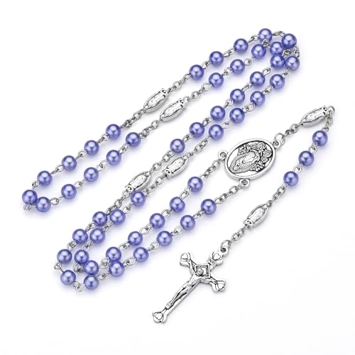 Guadalupe Rosary Beads for Women with Metal Box and 18pcs Holy - color: Purple
