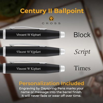 Cross Century II Personalized Ballpoint Pen, Black Lacquer with Chrome Trim - color: Black Chrome Trim