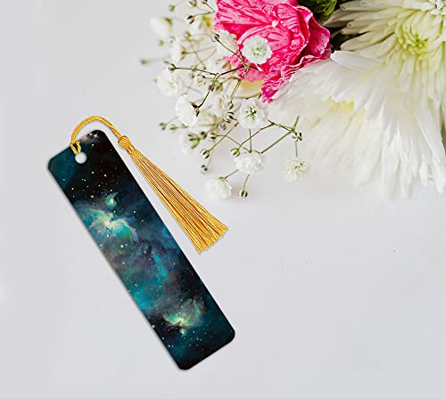 WIRESTER Set of 2 Metal Bookmarks with Light Gold Tassel for Students, Reader, Teachers, Book Lovers - Blue Sky Galaxy Nebula, Purple Nebula Galaxy - color: Blue Sky Galaxy Nebula, Purple Nebula Galaxy