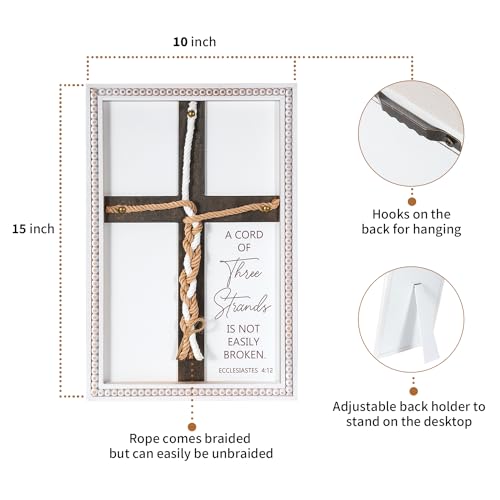 A Cord Of Three Strands Unity Wedding Cross Signs for Ceremony, Rope Cross to Braid - Tie God's Knot, Bible Wooden Decor, Engagement Anniversary Religious Gifts for Couples