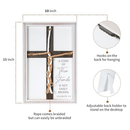 A Cord Of Three Strands Unity Wedding Cross Signs for Ceremony, Rope Cross to Braid - Tie God's Knot, Bible Wooden Decor, Engagement Anniversary Religious Gifts for Couples