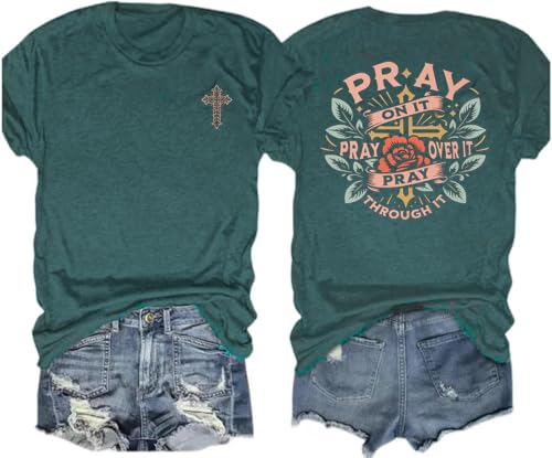 Christian Jesus Faith T Shirts for Women - color: Dark Green1, size: Large