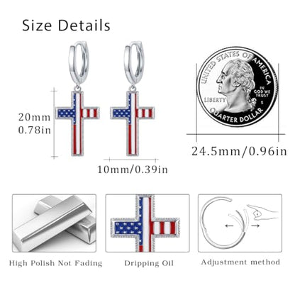 Cross Earrings for Women Men 925 Sterling Silver, Cross Hoop Drop Earrings, Christian Jewelry Gift for Women Men - style: Independent Cross Earrings #2