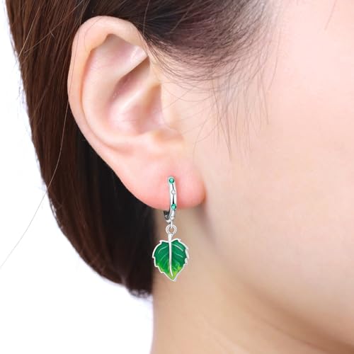 925 Sterling Silver Drop & Dangle Earrings for Women,Butterfly Dragonfly and Bee|Flower and leaf Earrings, Suitable for Sensitive Ears Fashion Jewelry Gift- Hypoallergenic Earrings - color: Green leaf