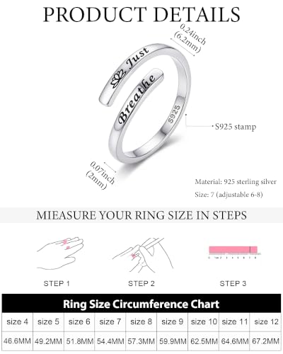 LOVECOM 925 Sterling Silver Faith Over Fear Cross Rings for Women Mother - color: Silver-Just Breathe