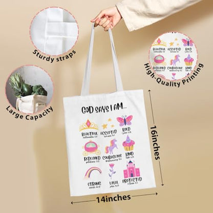 VICBOU Bible Verse Canvas Tote Bag, Inspirational Religious Christian Gifts for Women Men Canvas Tote Reusable Grocery Bags - color: Godsays04