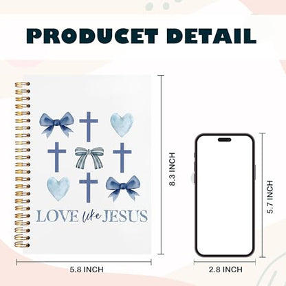 BearCake Love Like Jesus Christian Notebook Journal, Christian Gifts for Women, Blue Coquette Bow Cross Prayer Journal for Woman, Bible Journaling Hardcover Spiral Notebook 5.5x8.3 - color: white Bible-love like jesus