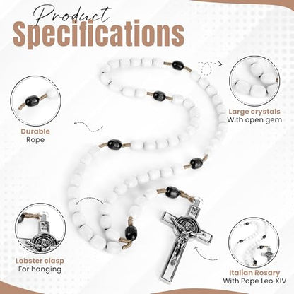 SANCTUM VERITAS Catholic Rosary Necklace | Large Italian Prayer Beads Gift - style: White Wood