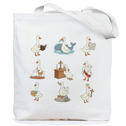 Chicimln Christian Goose Tote Bag, off to Praise the Lord Bible Verse Canvas Tote Bags - color: White 13