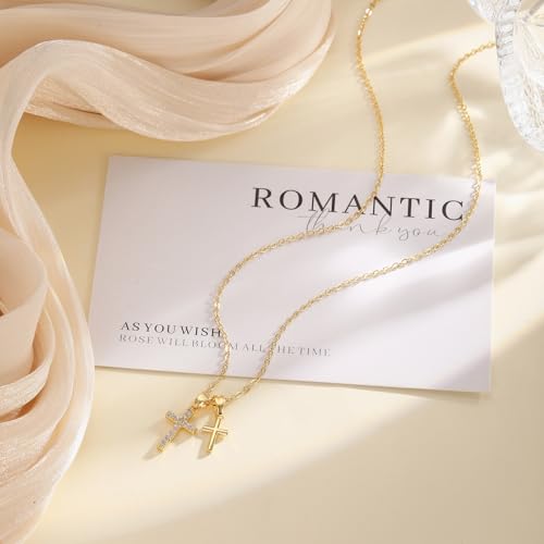 Cross Necklace for Women 14k Gold/Silver Plated Dainty Pendant Necklaces Trendy Jewelry Non Tarnish Hypoallergenic Waterproof Lightweight Gift for Women - style: gold cross necklace
