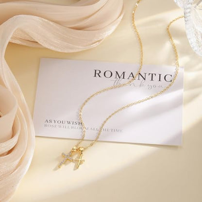 Cross Necklace for Women 14k Gold/Silver Plated Dainty Pendant Necklaces Trendy Jewelry Non Tarnish Hypoallergenic Waterproof Lightweight Gift for Women - style: gold cross necklace