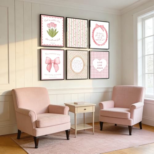 6Pcs Pink Bible Verses Wall Art Christian Floral Pictures 8x10in Unframed - color: Pink Poster, size: 10L"X8W"