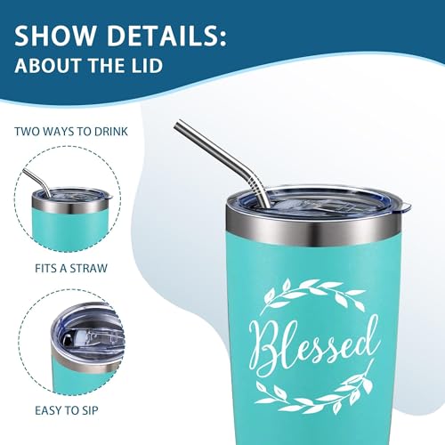20oz Laurel Wreath Blessed Insulated Stainless Steel Tumbler with Lid - color: white-Mint