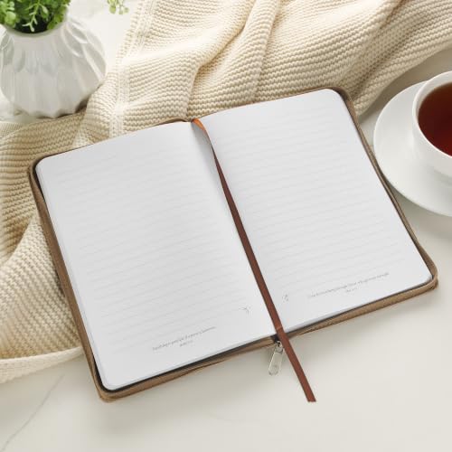 Christian Art Gifts Slim Notebook: The Lord is My Shepherd - Psalm 23:1-3, Gifts for Men, Christian Journal, Journals for Men, 192 Lined Pages, Bible Verse, Zipper Closure, Faux Leather, Tan