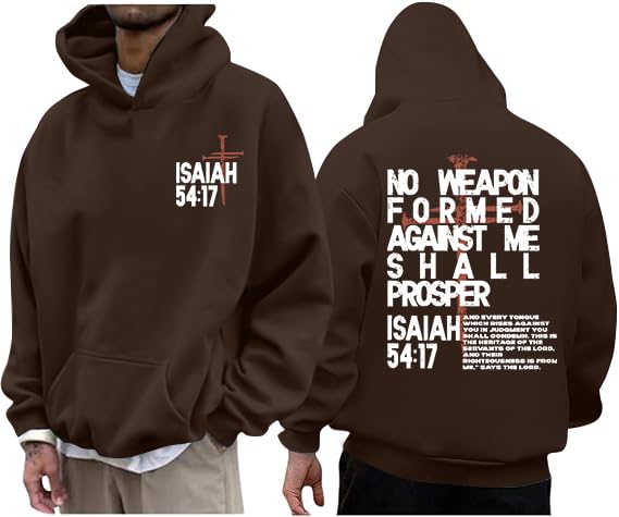 Christian Hoodies for Men Jesus Religious Faith Tops - color: Brown, size: Large