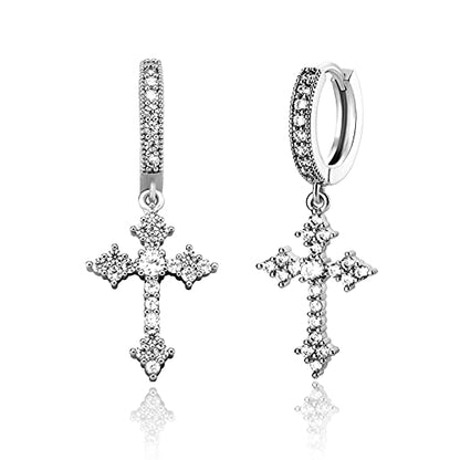JINAO Cross Hoop Dangle Earrings for Men Women - color: Silver