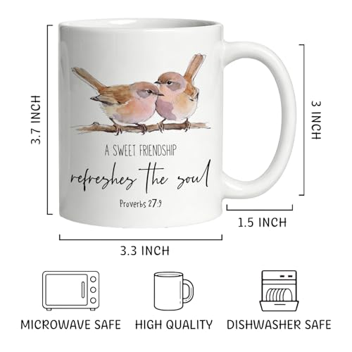 TRENSTIS Bird Christian Friendship Mug, A Sweet Friendship Refreshes the Soul Bible Verse Ceramic Coffee Cup, 11 oz, Best Friend Religious Gifts Coffee Tea Mug