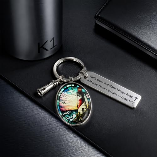 3D Glass Lighthouse Keychain with Bible Verses,Christian Gifts for Women Faith - color: Luke 1:37