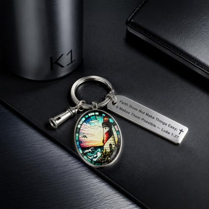 3D Glass Lighthouse Keychain with Bible Verses,Christian Gifts for Women Faith - color: Luke 1:37