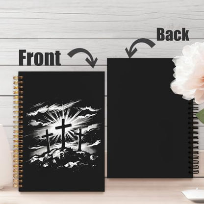 Black Christian Spiral Notebook Journal 5.5x8.3in, Faith Prayer Journal for Women Men, Religious Bible Scripture Hardcover Notebook for Church Study Work Office - color: Black Christian