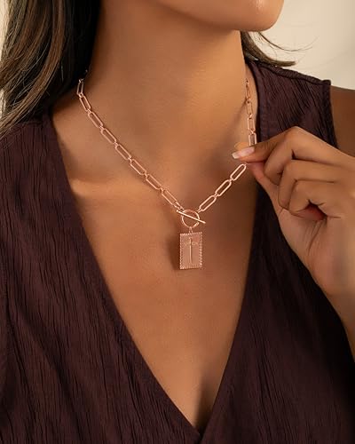 Robaice 14K Gold Plated Toggle Cross Necklace for Women - color: A Rose Gold Cross Necklace