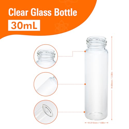 PEKYBIO 100 PCS 30ML Clear Liquid Sample Glass Vials with Screw Caps - size: 30 ml (100 pieces)