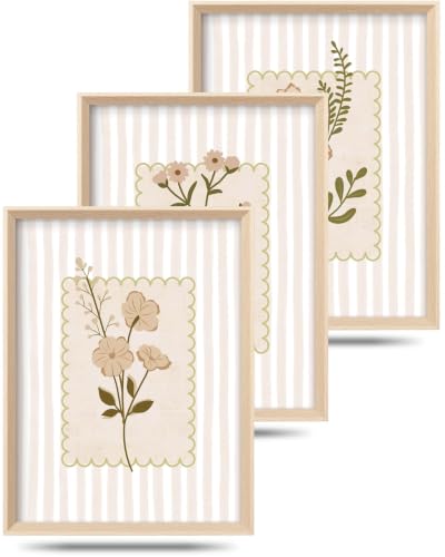 HesenDot 12x16IN Vintage Floral Botanical High Frame Wood Wall Art Set of 3 - color: High Frame Floral Set