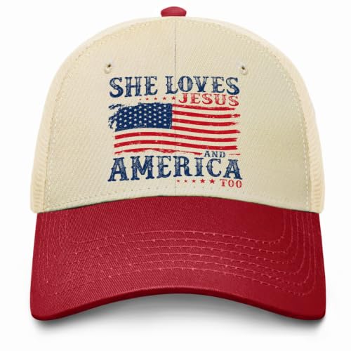 She Loves Jesus and America Too Hats for Womens Soft Washed Distressed Baseball - color: She Loves Jesus and America Toorice White With Wine Red Eaves3