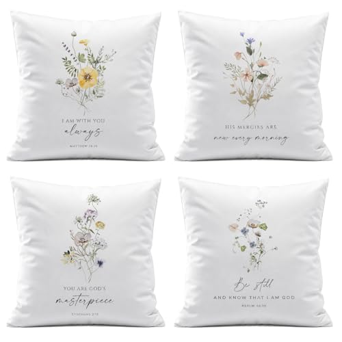 Bible Verse Decorative Pillow Covers,Inspirational Christian Gifts for Women Men,Throw Pillow Covers Decor for Bedroom Living Room Prayer Room,18x18 Inch Pillowcase Set of 4