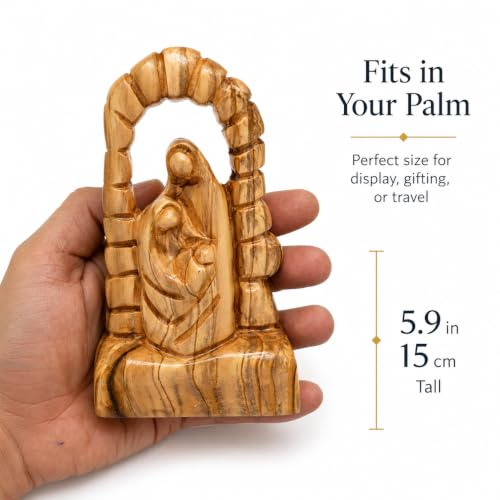 Zuluf Large Olive Wood Holy Family Statue 5.9in, Hand Carved Bethlehem