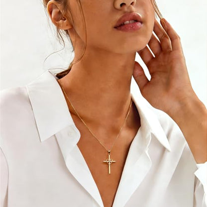 Cross Heart Necklace, 18K Gold Plated Crystal Pendant for Women - color: Yellow