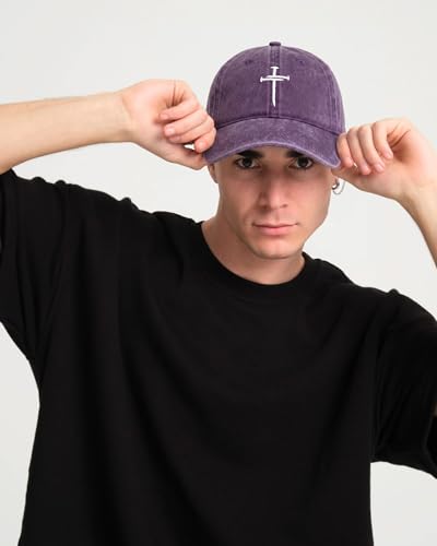 Christian Gifts for Men Women, Religious Cross Logo Embroidered Low Profile Unisex Dad Hat - color: Purple