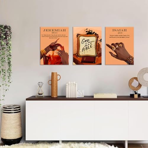 DAXINGJ Black Girl Canvas Wall Art Set of 3, Christian Framed Prints - color: Black Bible canvas, size: 16"L x 12"W
