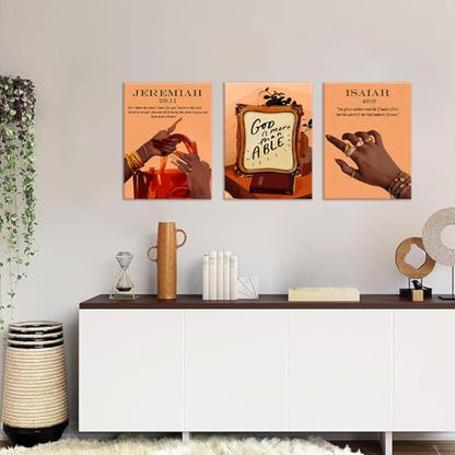 DAXINGJ Black Girl Canvas Wall Art Set of 3, Christian Framed Prints - color: Black Bible canvas, size: 16"L x 12"W