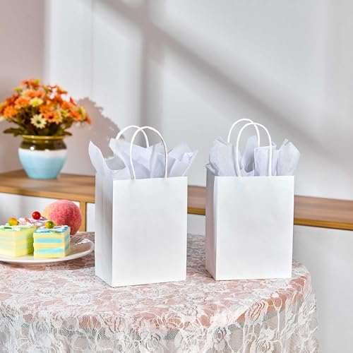 SUNCOLOR 50 Pieces 6" Mini Goodie Bags Small White Gift Bags with Handles for Party Favors, Birthday Treats, Weddings, Small Business - color: White(Pack of 50)
