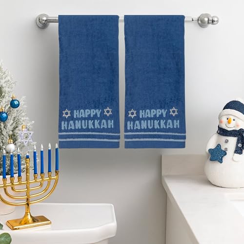 Star of David Blue Guest Hand Bathroom Towels Elegant Happy Hanukkah 16x26" - color: Hannukah